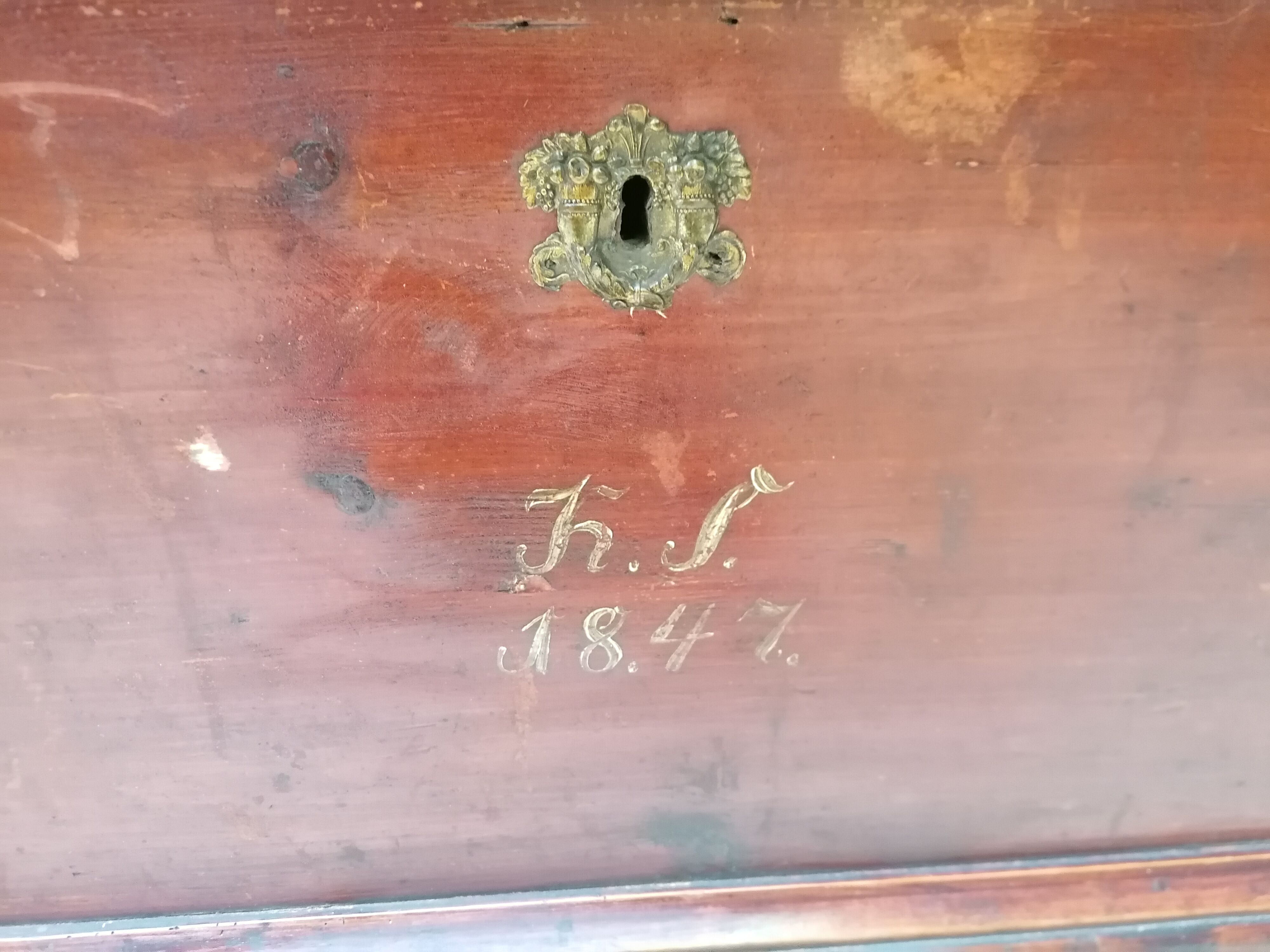 Large vintage chest old wooden trunk