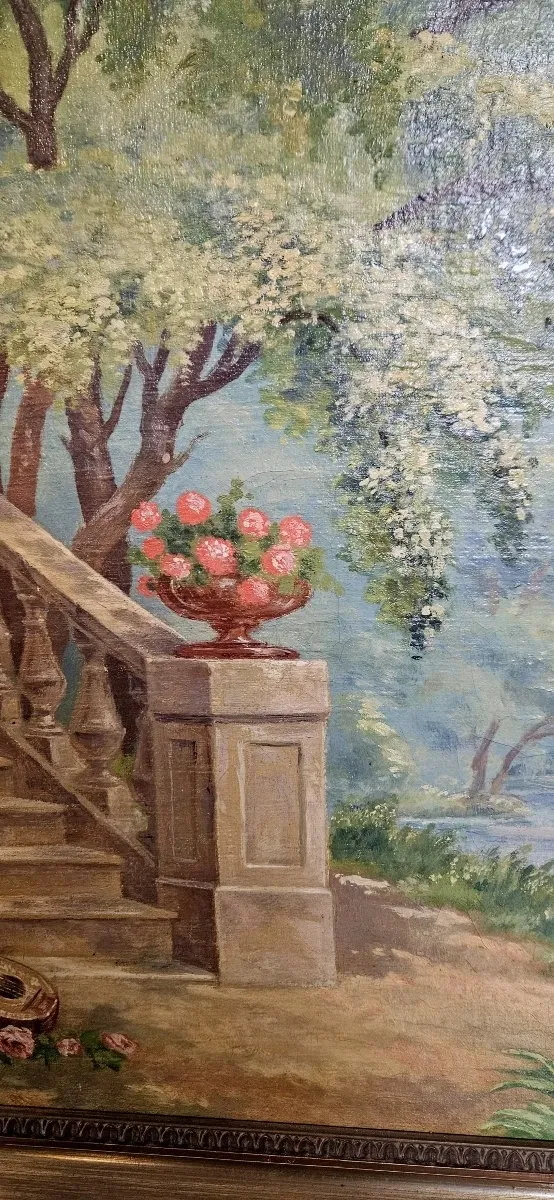 Tableau huile sur toile représentant une scène romantique