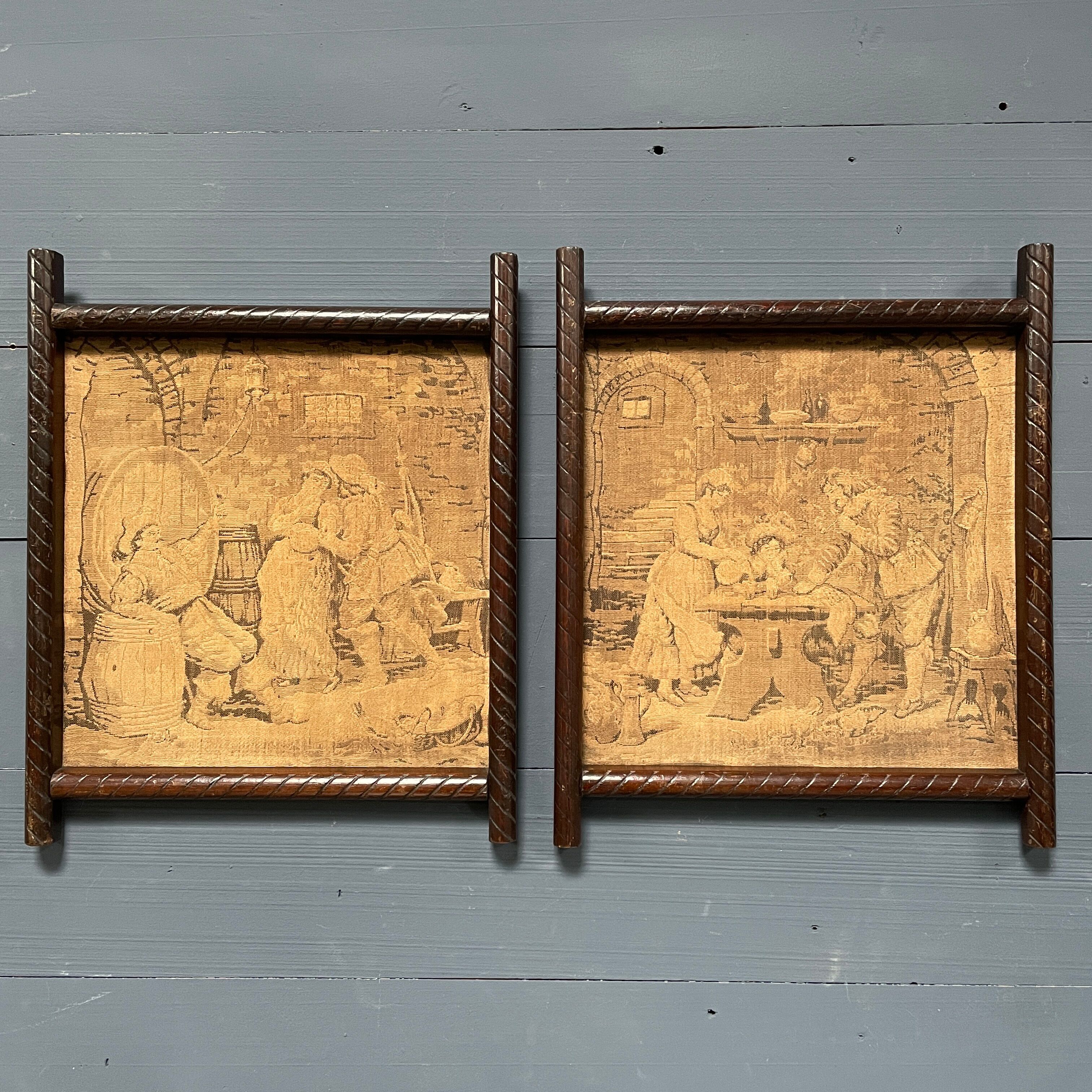 Set of two antique framed gobelins from France from the 19th century