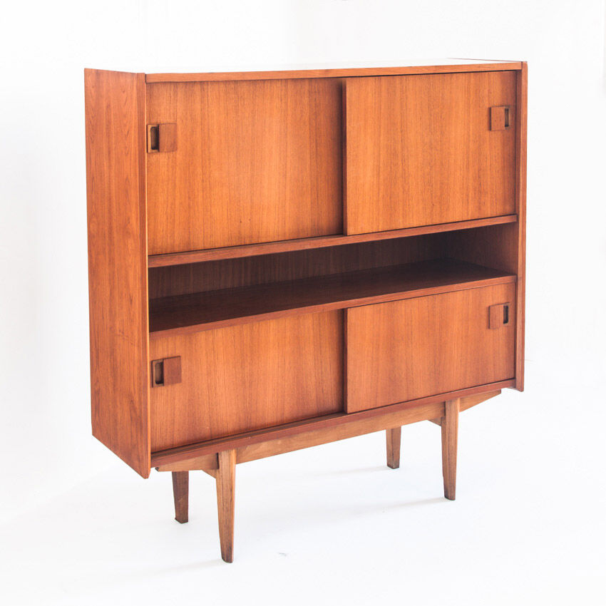 Vintage teak buffet with sliding doors, France 1960