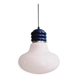 Vintage bulbous white opaline pendant light, 1970s