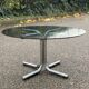 Italian round coffee table in chrome and smoked glass Giotto Stoppino style 1970