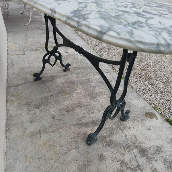 Table de bistrot restaurant en fonte et marbre ancienne -1m40
