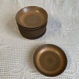6 assiettes creuses en grès émaillé marron Longchamp, années 1970