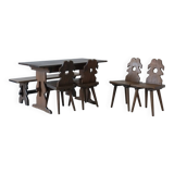 Alpine carved pine dining table set | 1950s