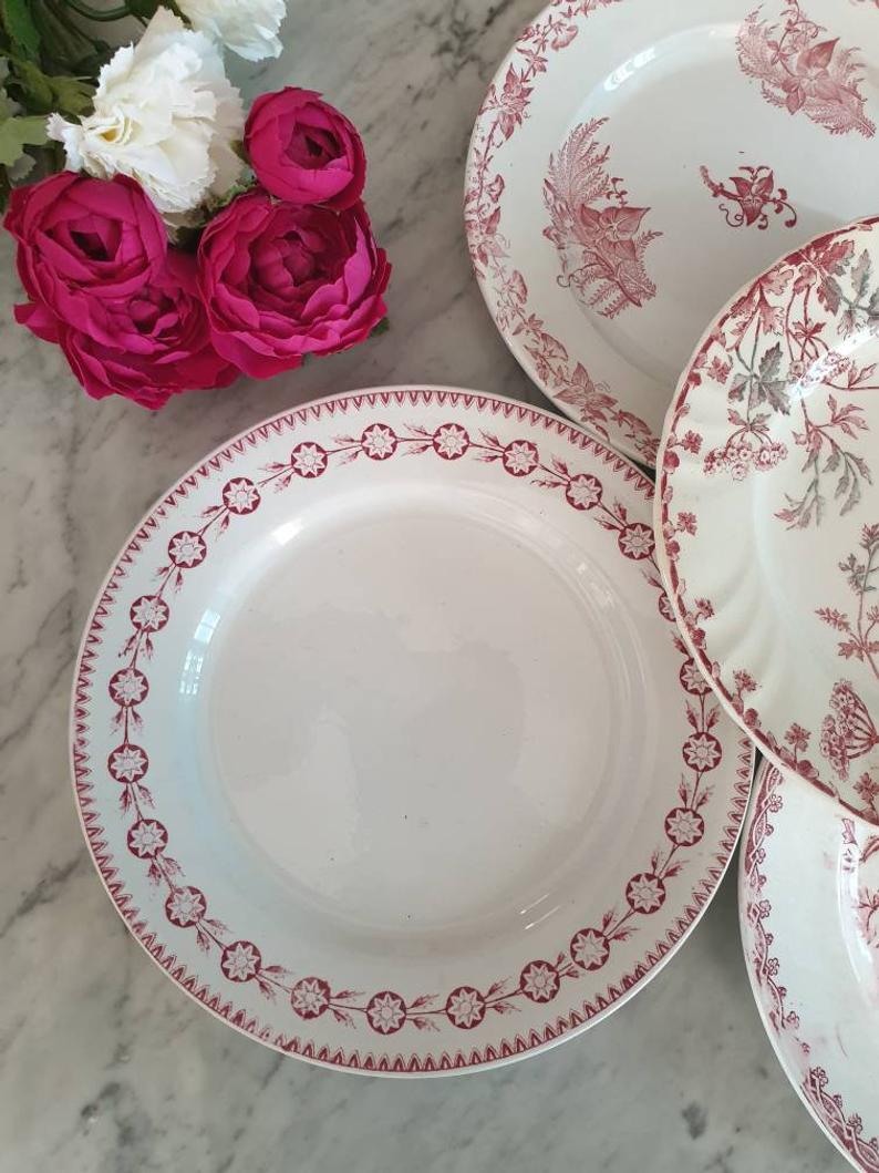 Mismatched flat plates pink iron land lot X5 old French manufacture various