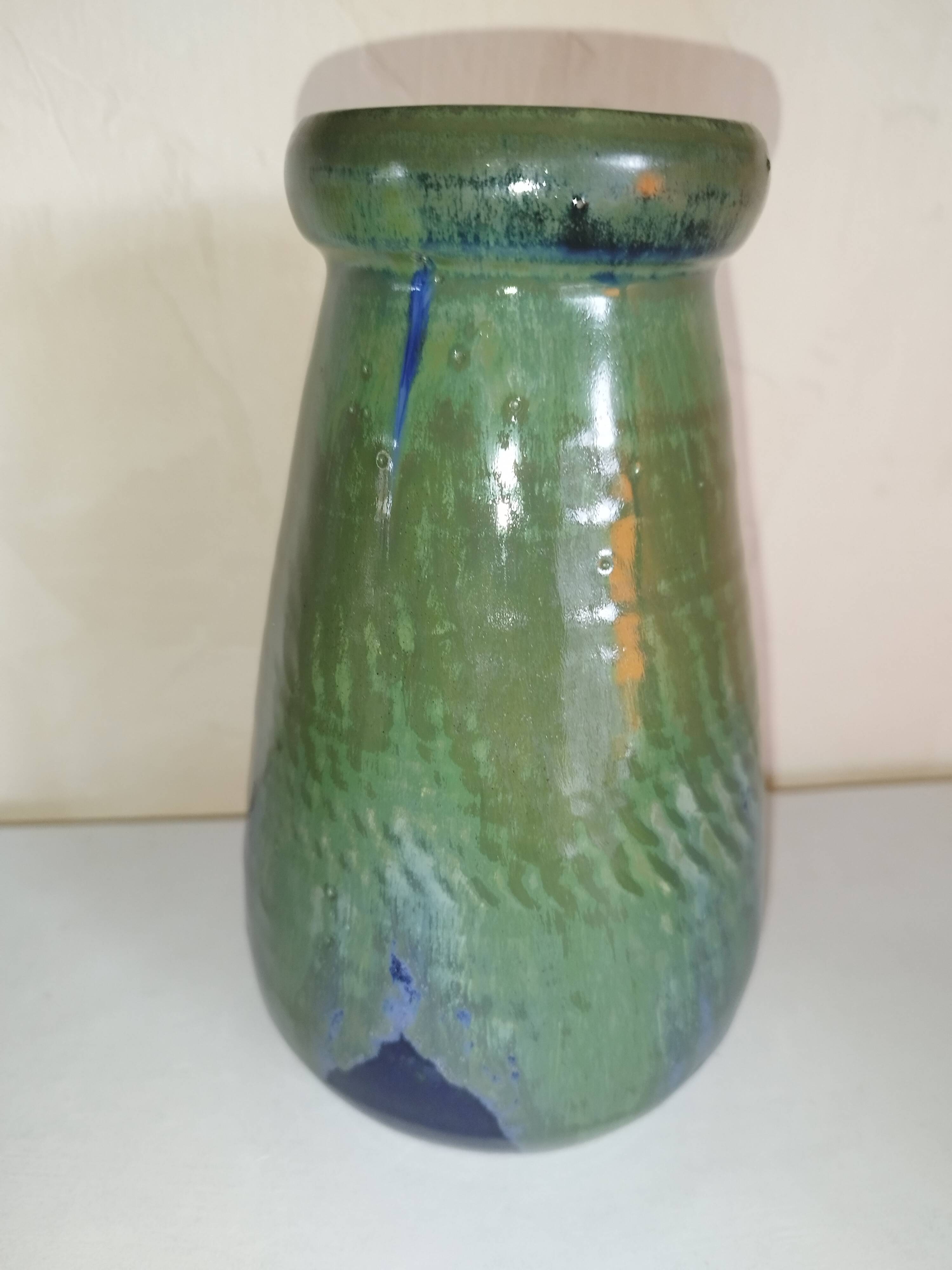 Green and blue stoneware vase from Puisaye by Léon Pointu.