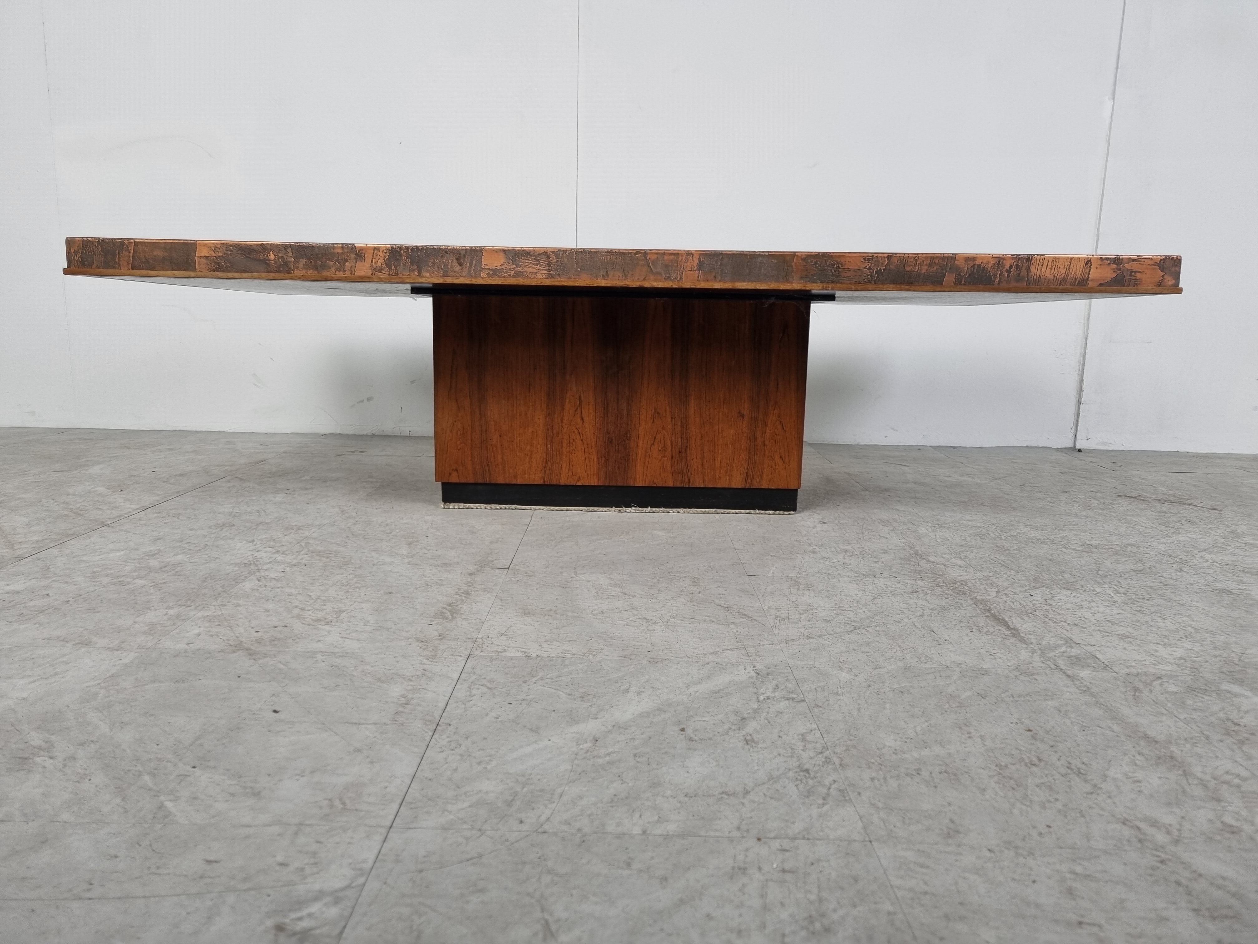 Vintage copper plated brutalist coffee table, 1970s