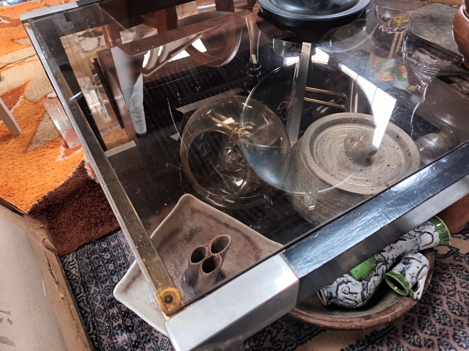 Coffee table metal smoked glasses