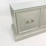 Neoclassical Duck Egg Cabinet Sideboard On Plinth 1970s USA Blue Brass Chinoiserie Retro Vintage