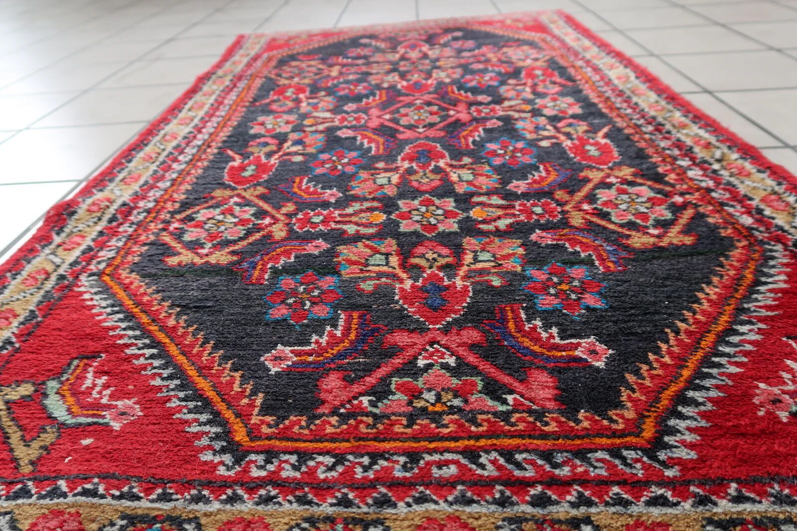 Handmade vintage Persian Hamadan rug 74cm x 129cm, 1960s
