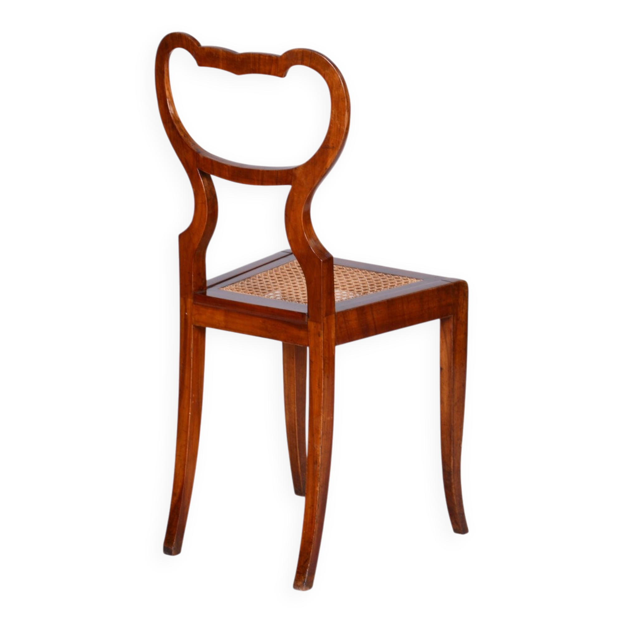 Biedermeier Polish Chair in Walnut Vener & Rattan, Austria, 1830s