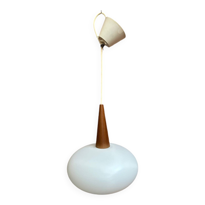 Suspension opaline et teck Louis Kalff