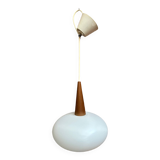 Louis Kalff opaline and teak suspension