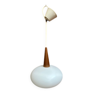 Suspension opaline et teck Louis Kalff