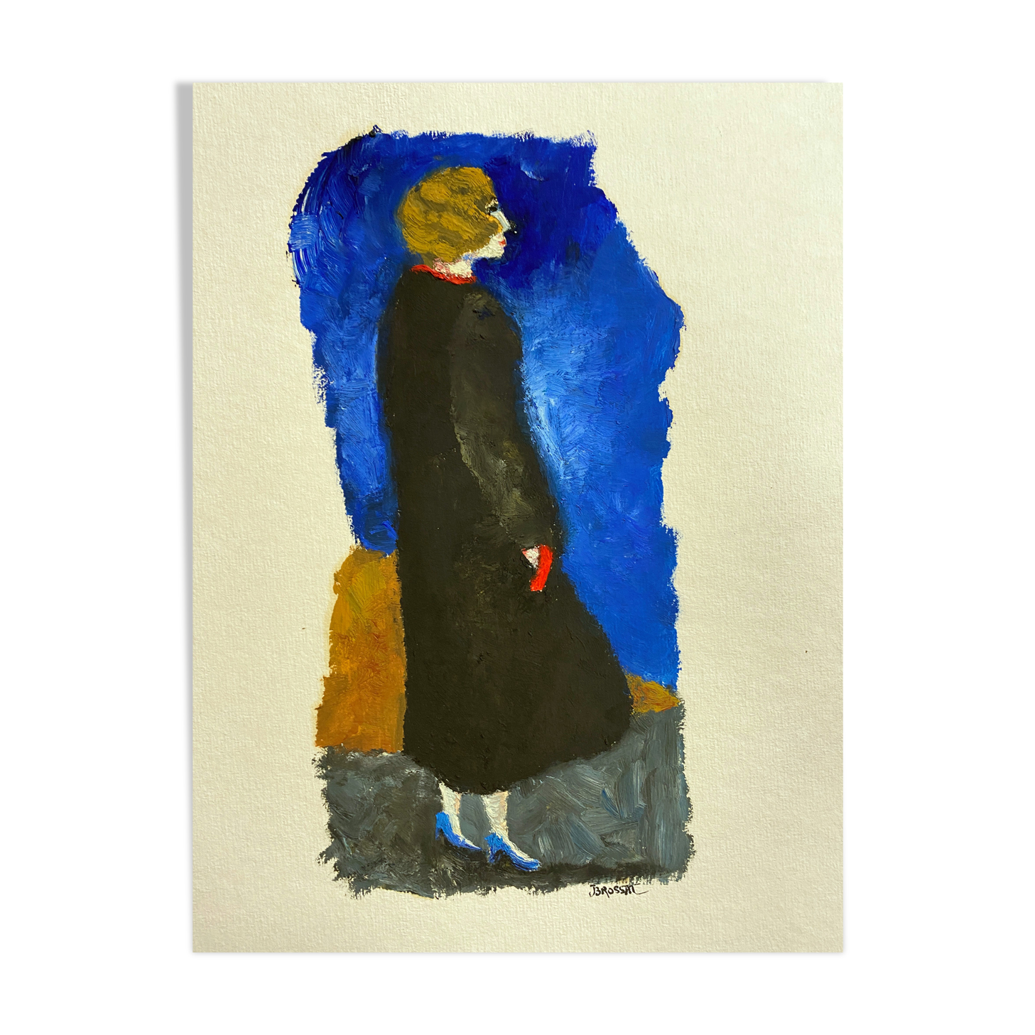 Painting "Lady with the Black Coat" HSP by J.M. Brossat (born in 1946)
