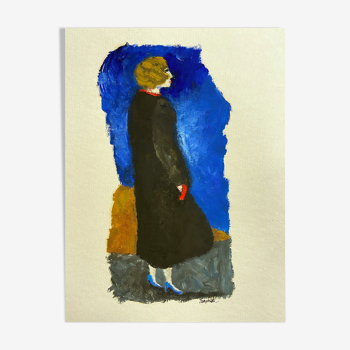 Painting "Lady with the Black Coat" HSP by J.M. Brossat (born in 1946)