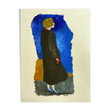 Tableau "Dame au manteau noir" HSP par J.M. Brossat (né en 1946)