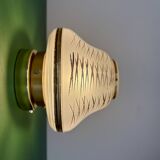 Vintage Art Deco globe wall/ceiling light in white, black, and gold glass.