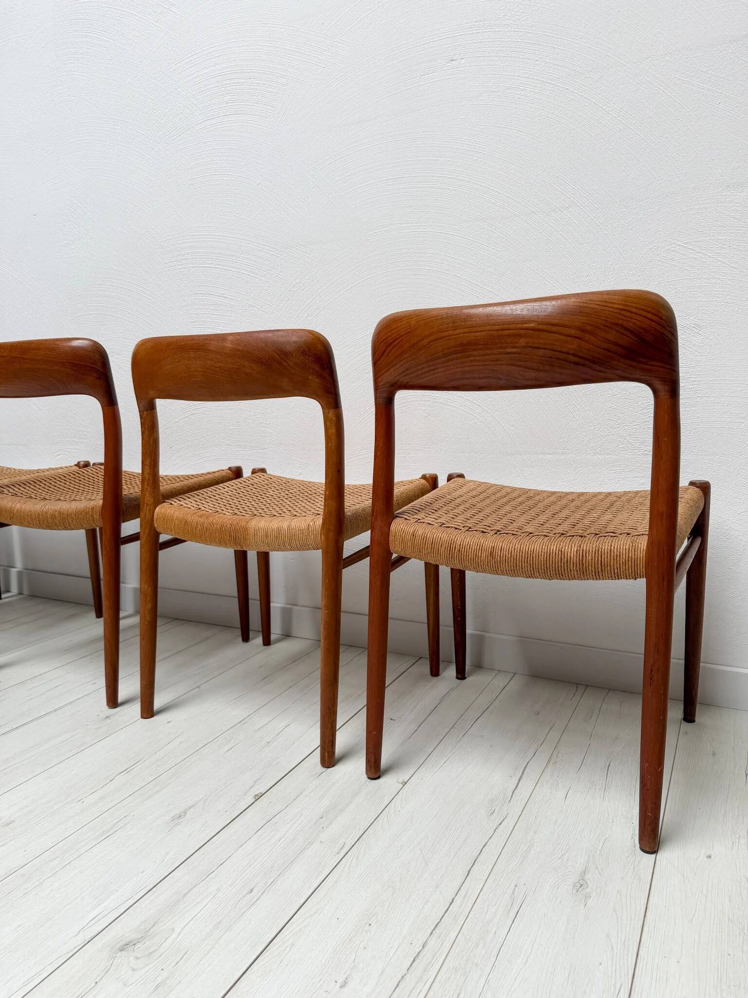 1950s set of 6 vintage Danish teak dining chairs No. 75 by Niels O. Møller