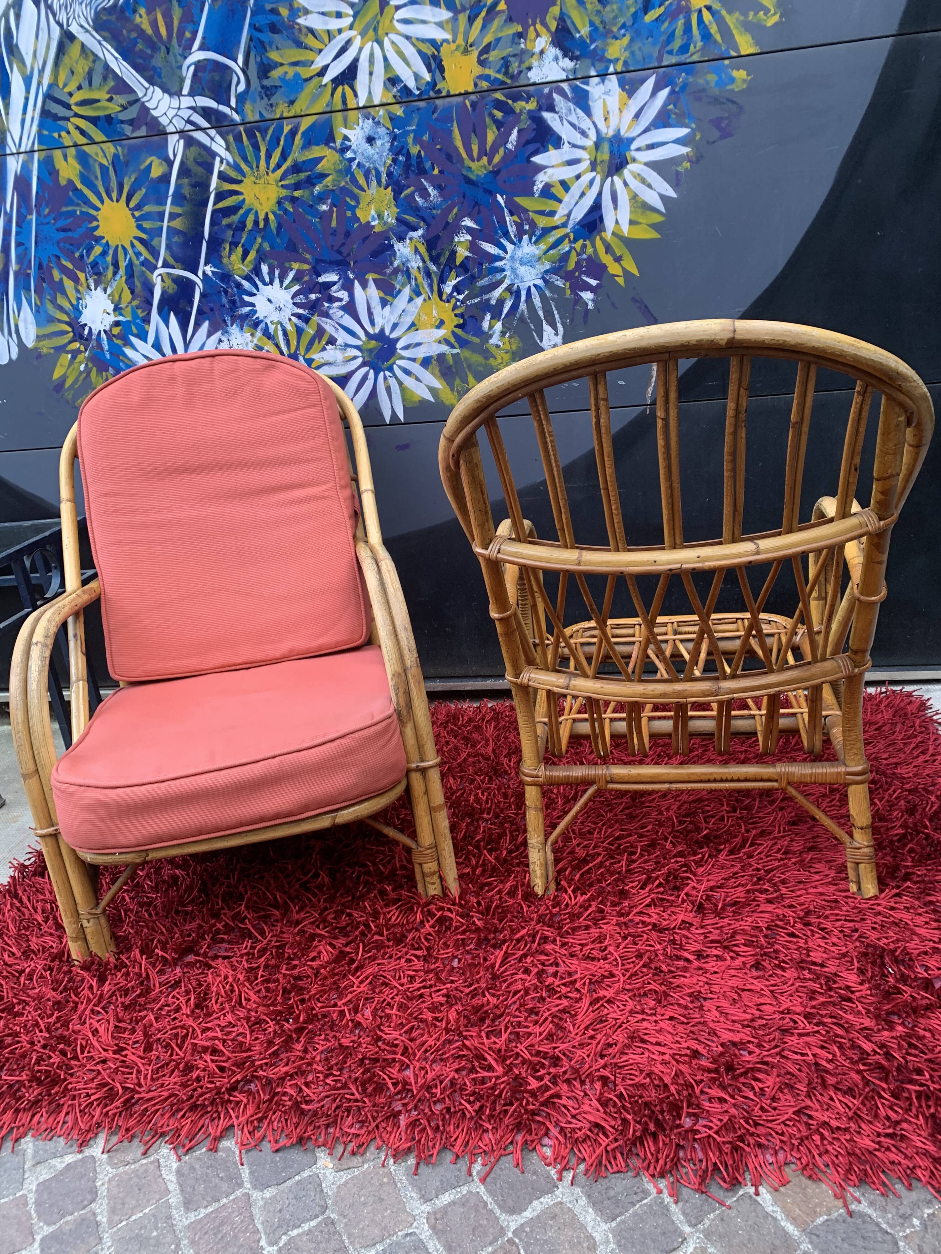 Pair of rattan chairs with cushions Audoux Minnet