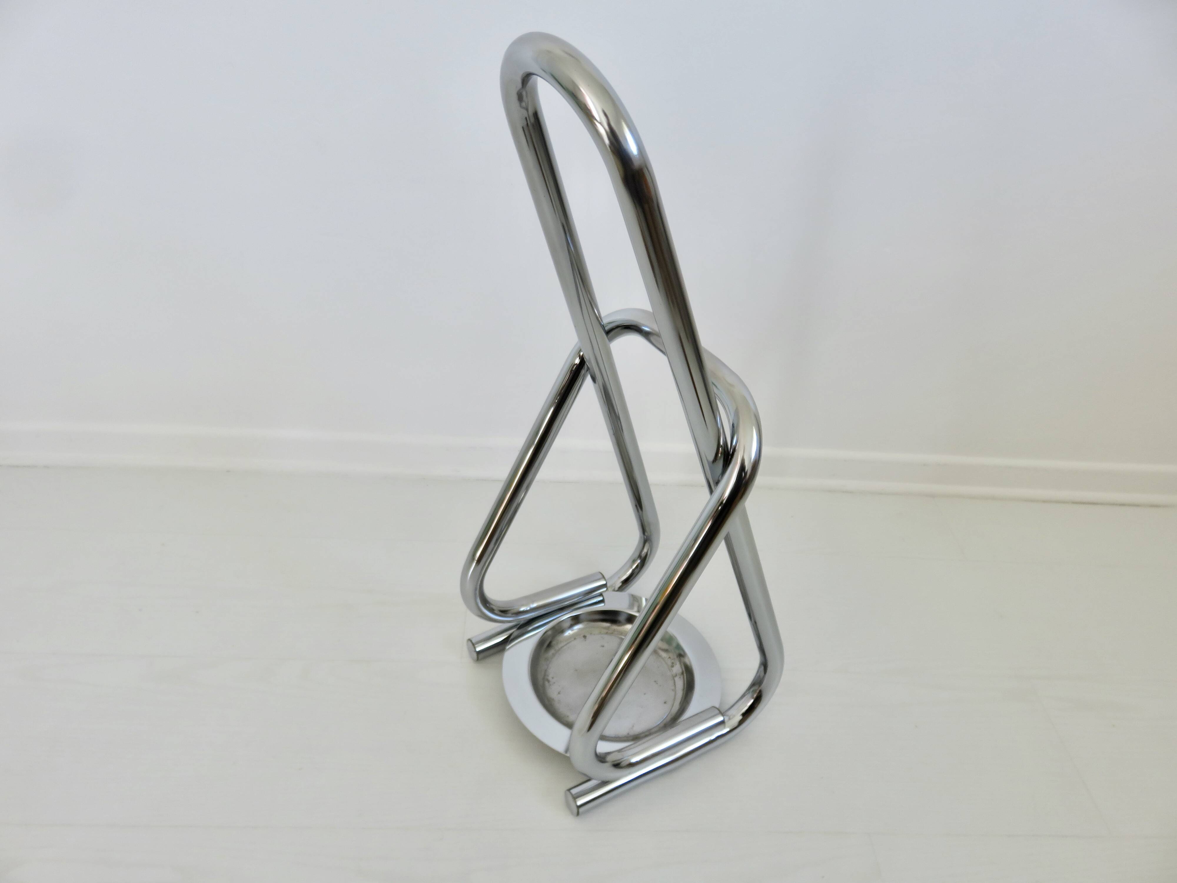 Chrome metal umbrella stand, space age, modernist, futuristic, 70's
