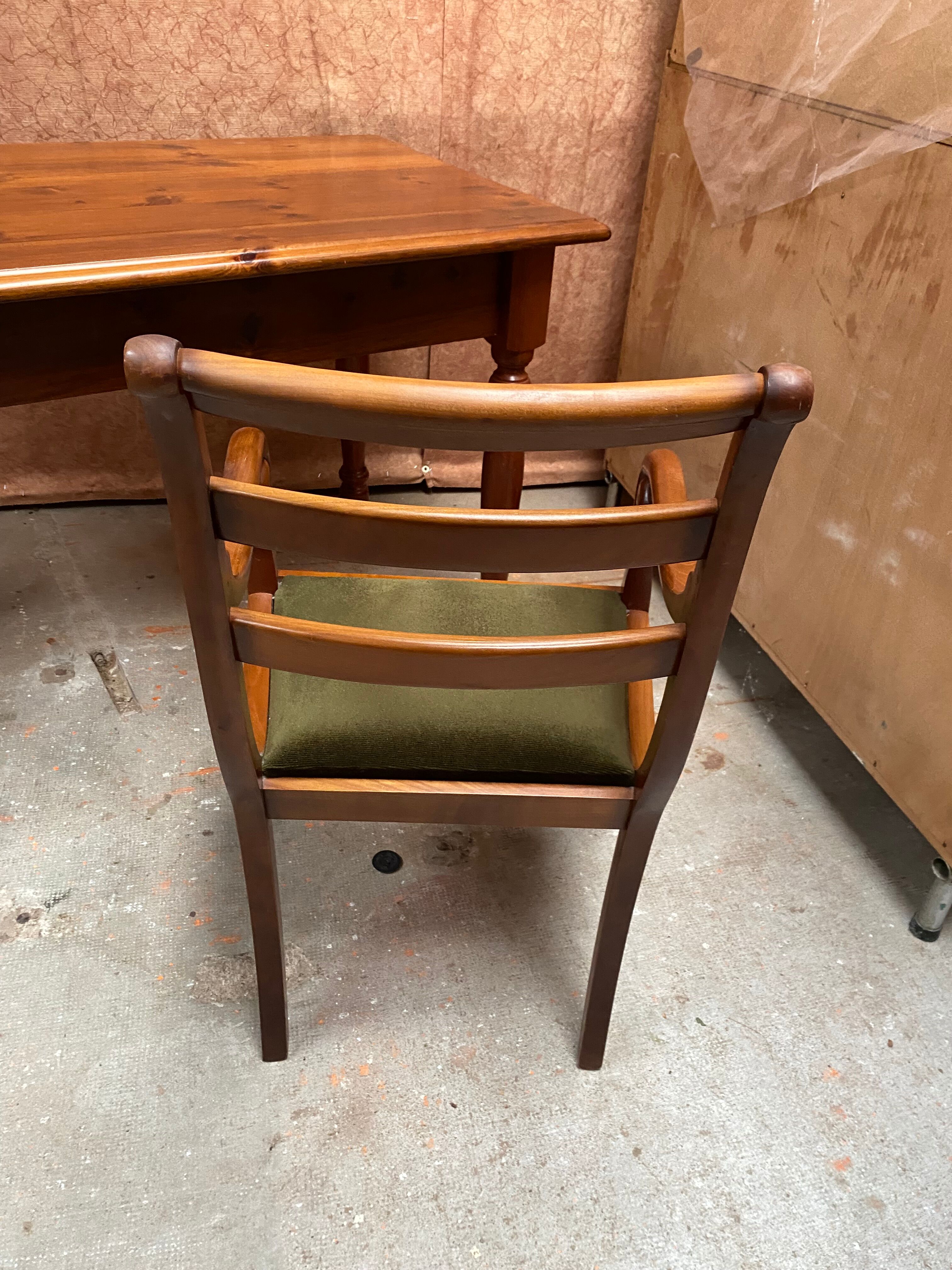 Wood and green velvet office chair