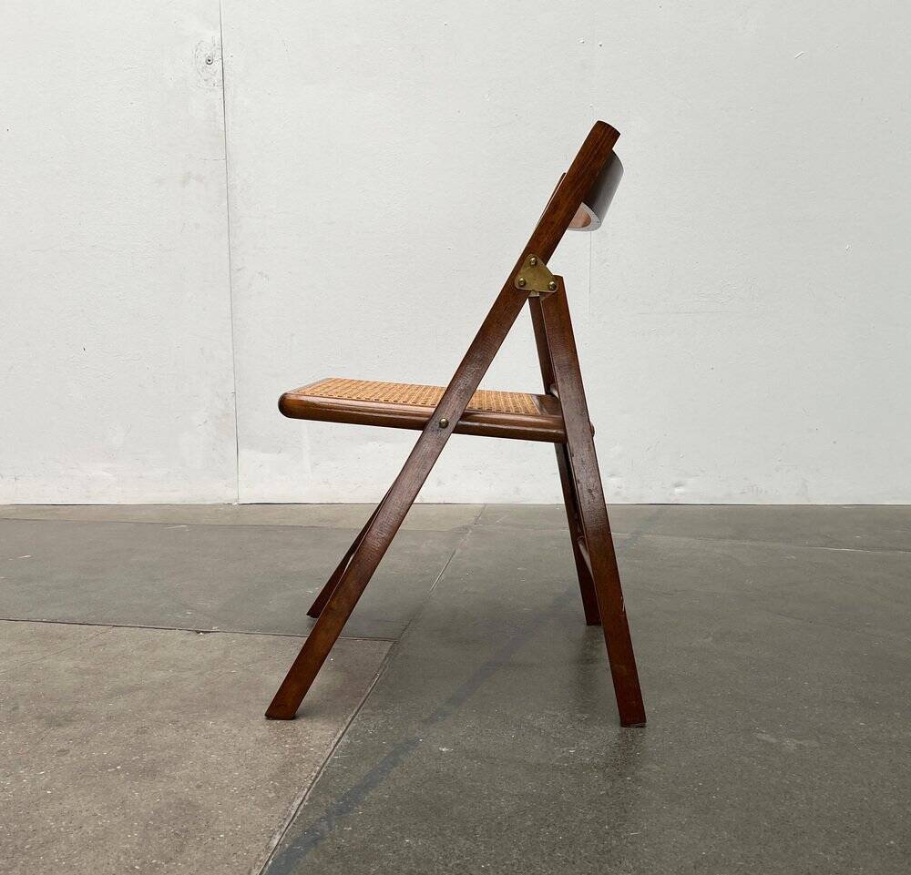 Mid-century wooden folding chair set with Viennese wicker seats, 1960s.