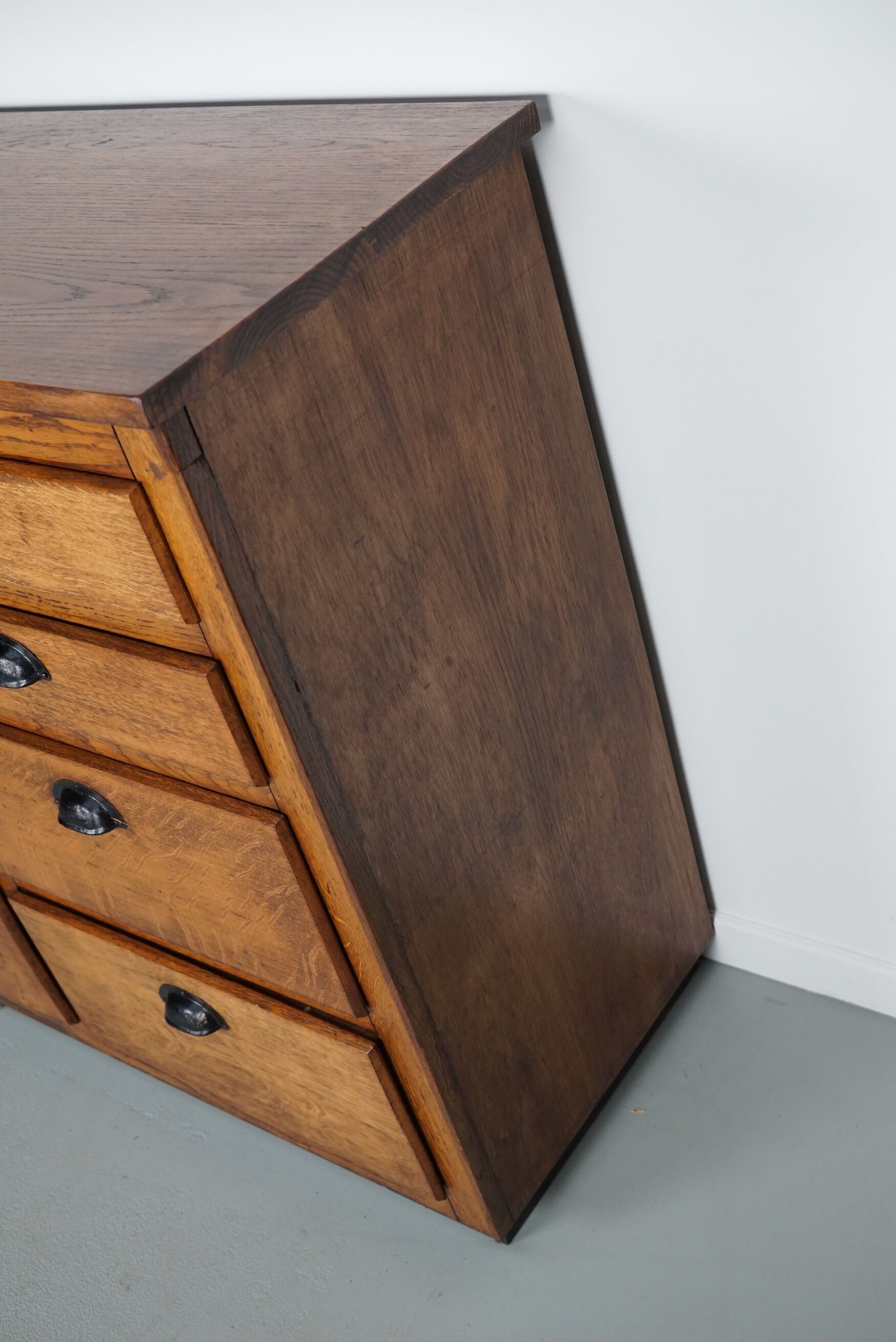 Belgian industrial oak apothecary cabinet, 1940s