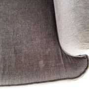Vintage taupe two-seater armchair/sofa with fringes.
