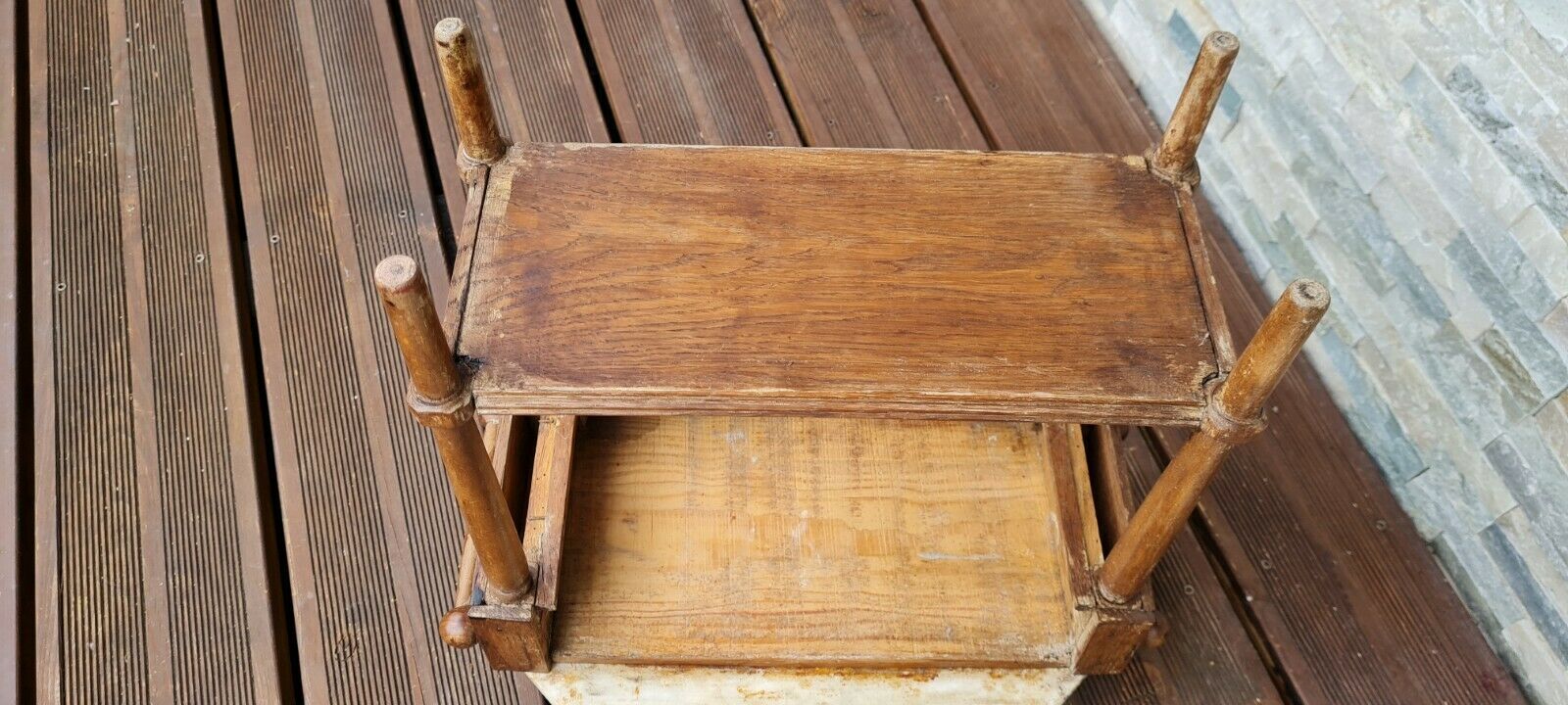 Old wooden children's toilet table and marble top