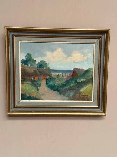 Oil on Panel 'Sea View' by S. Palm, Signed, Vintage & Framed 40 × 34 cm