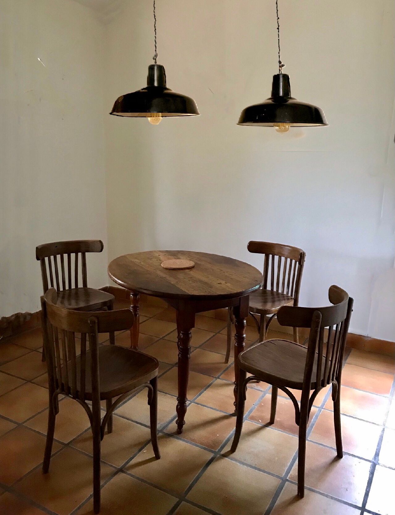 Pair of 40s enamelled XL industrial suspensions