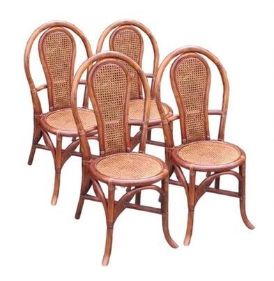 Ensemble de 4 chaises de bistrot terrasse en rotin et cannage