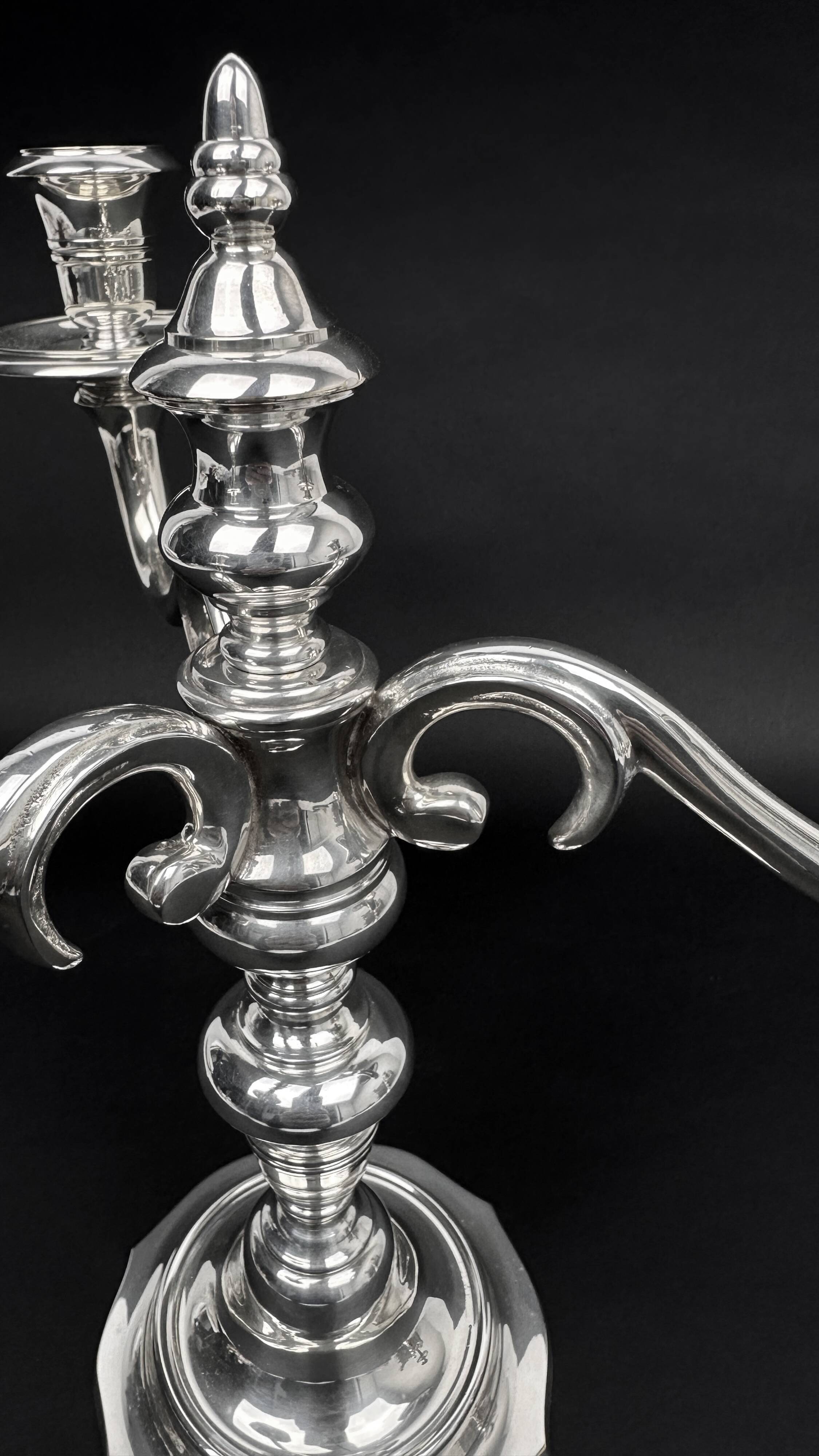 Pair of chrysalia silver metal 3-light candlestick holders