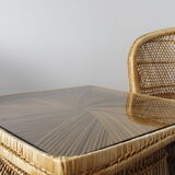 Ensemble vintage de chaises de paon en osier et table des années 60