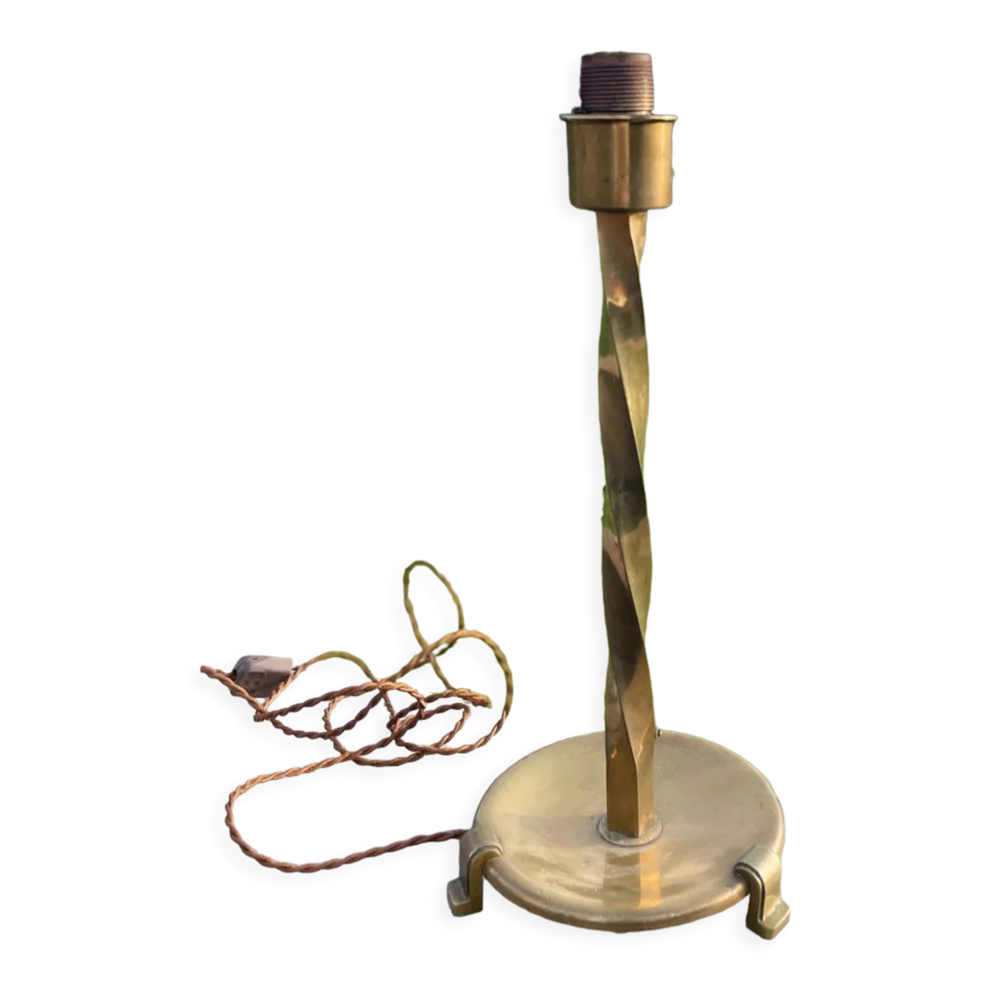 Vintage tripod lamp foot twisted brass