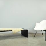 Vintage handmade wide SLATTED bench / side table, Netherlands 1970s