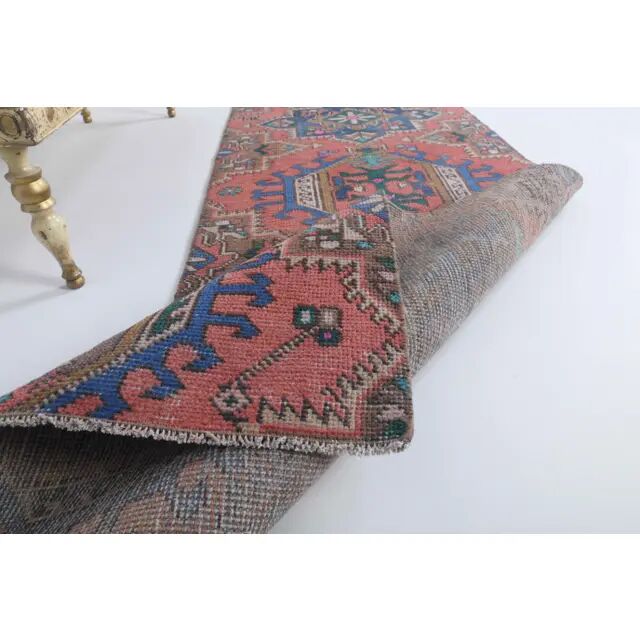 Vintage Turkish Oushak Handmade Cotton Pink Wool Runner 74x260