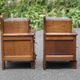 Pair of wooden nightstands, art deco style wooden bedside table, wood and marble table