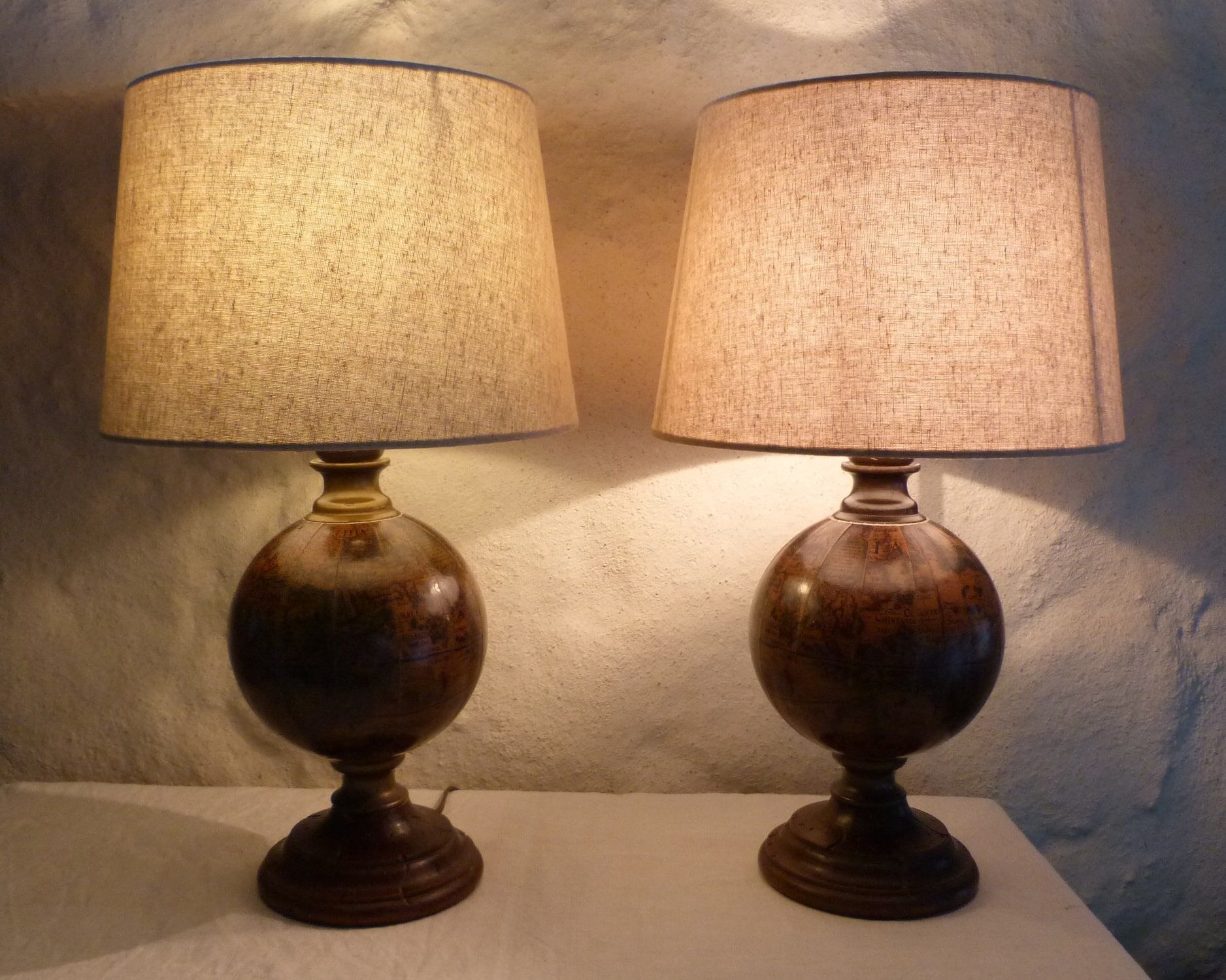 Pair of world map lamps