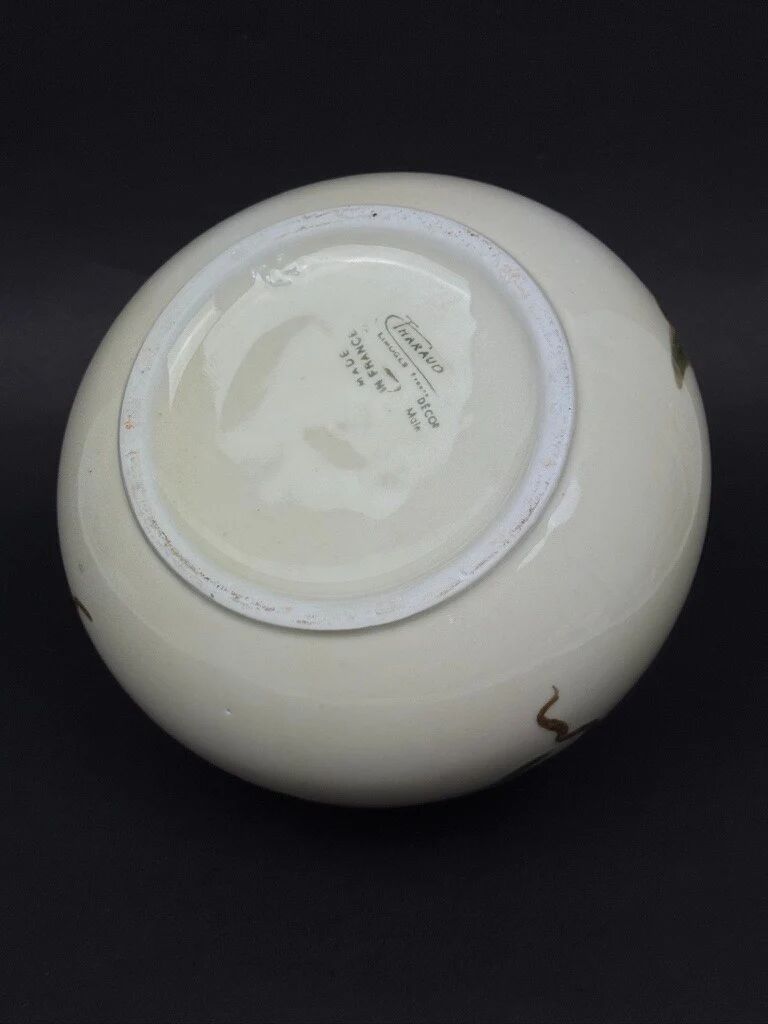 Tharaud Limoges, round vase with hand-painted foliage decoration, Art Nouveau