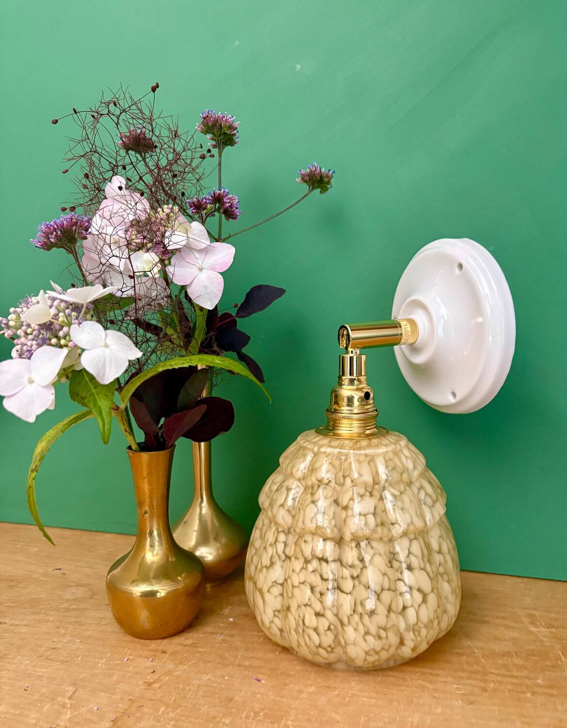 Vintage glass globe wall light in yellow from Clichy.