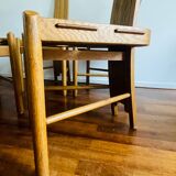 Vintage brutalist curved oak dining chairs from allmilmö, 1980s, set of 4. unique danish design.