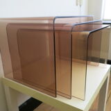 Trio of plexi nesting tables signed Michel Dumas