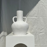 Handcrafted terracotta vase painted white with double handles h:40 d:30