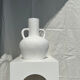 Handcrafted terracotta vase painted white with double handles h:40 d:30