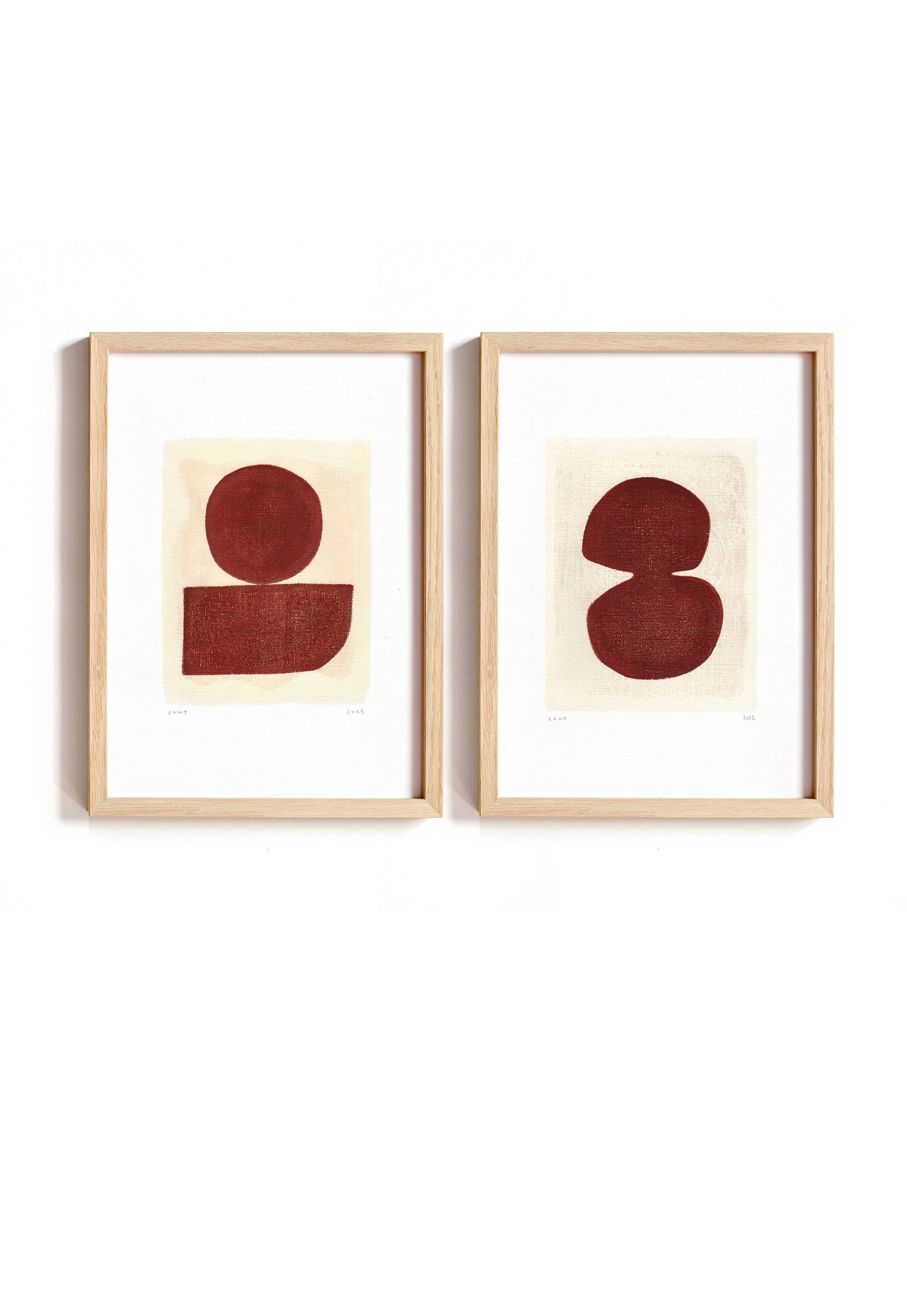 Painting duo - Tea and Infini - abstract illustration - Dark terracotta - signed eawy