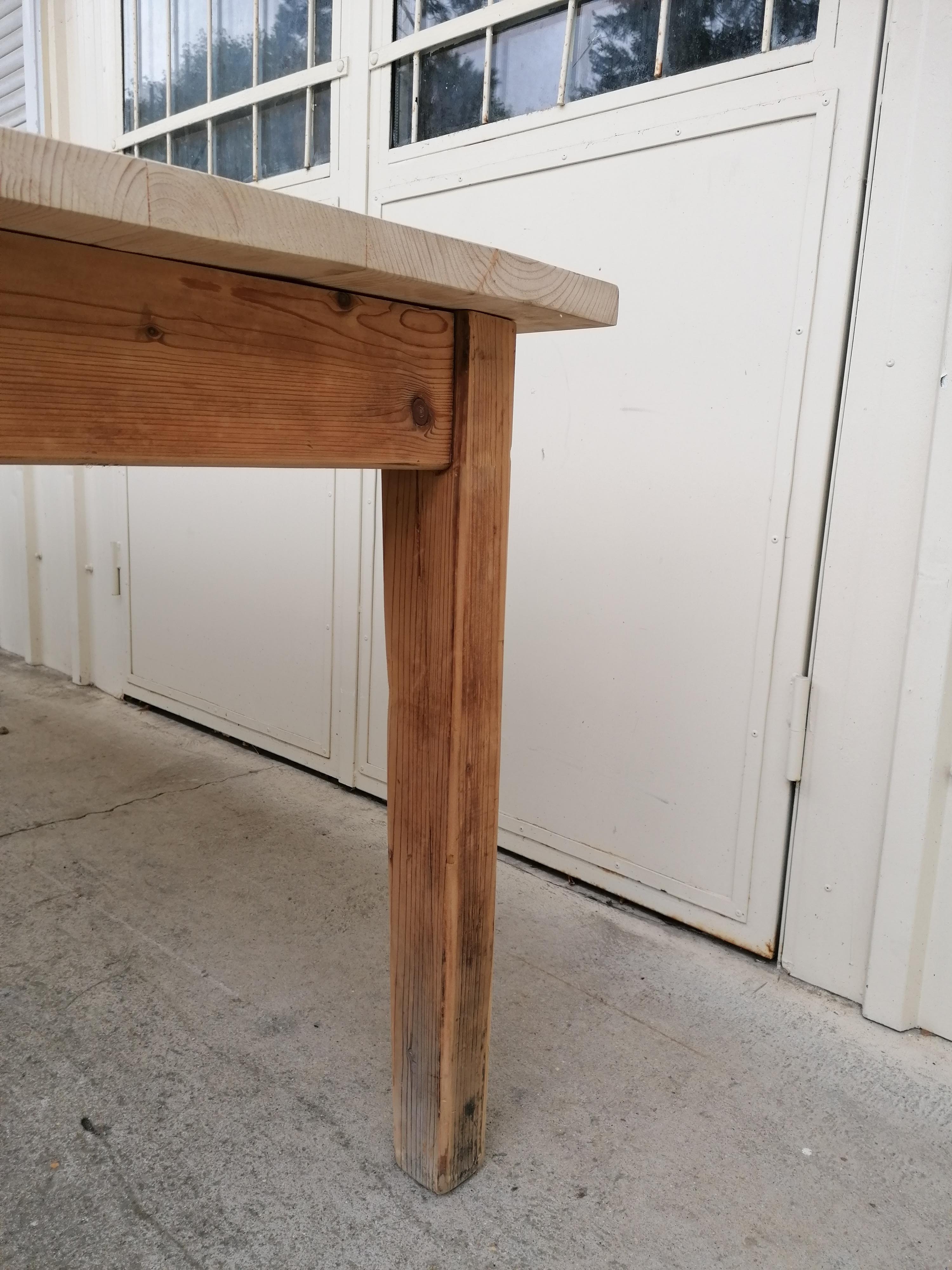 Large vintage wooden farmhouse table, 2.45m, 8 people