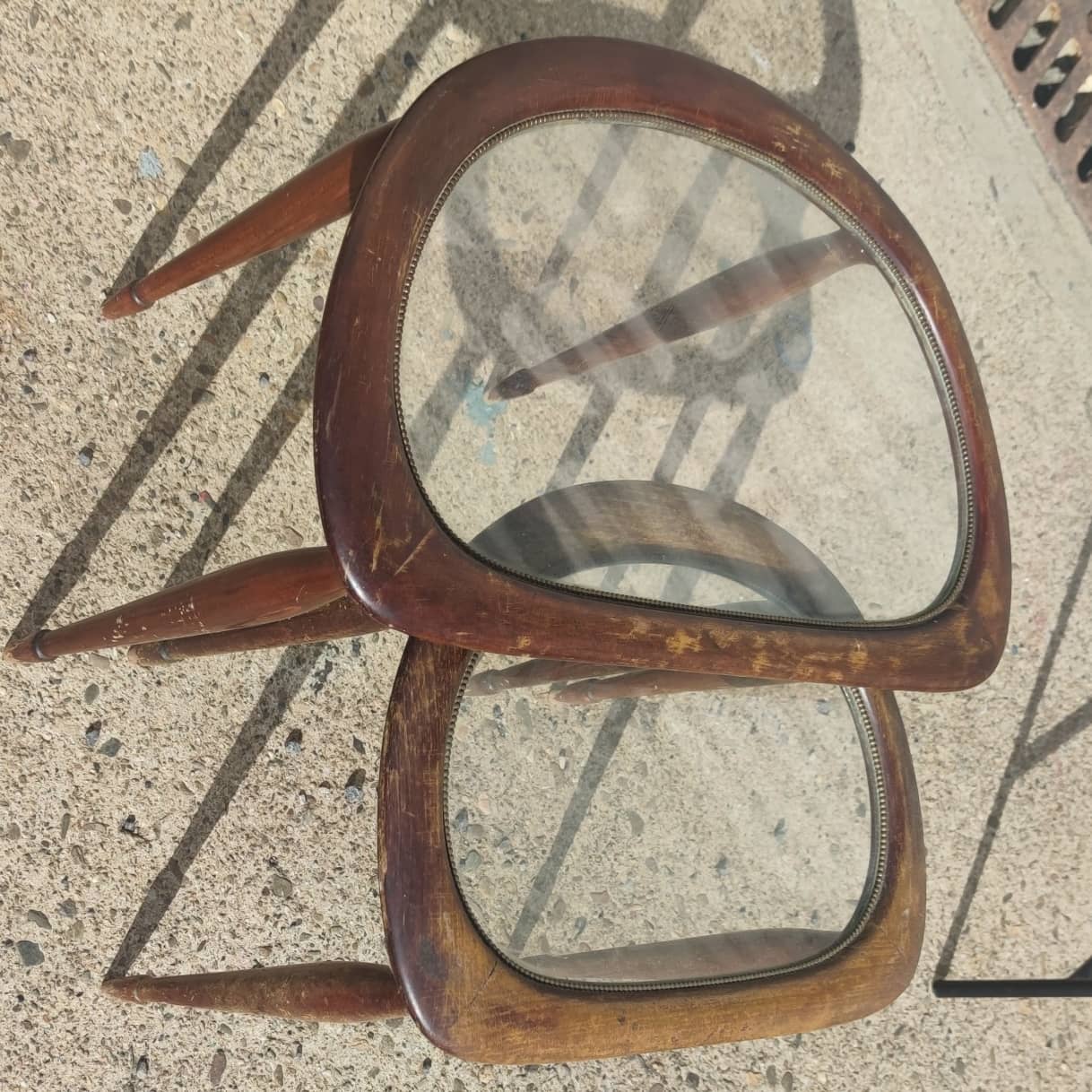 2 tables in mahogany, glass and bronze, circa 1960